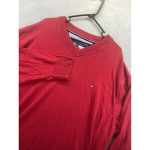Tommy Hilfiger Red Pima Cotton V Neck Sweater Mens 4XLT